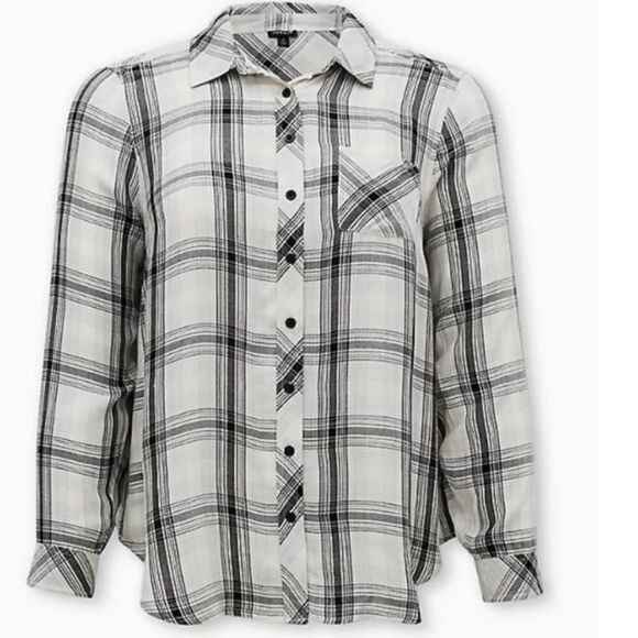 Torrid White Plaid Twill Shirt NWT - Picture 1 of 6